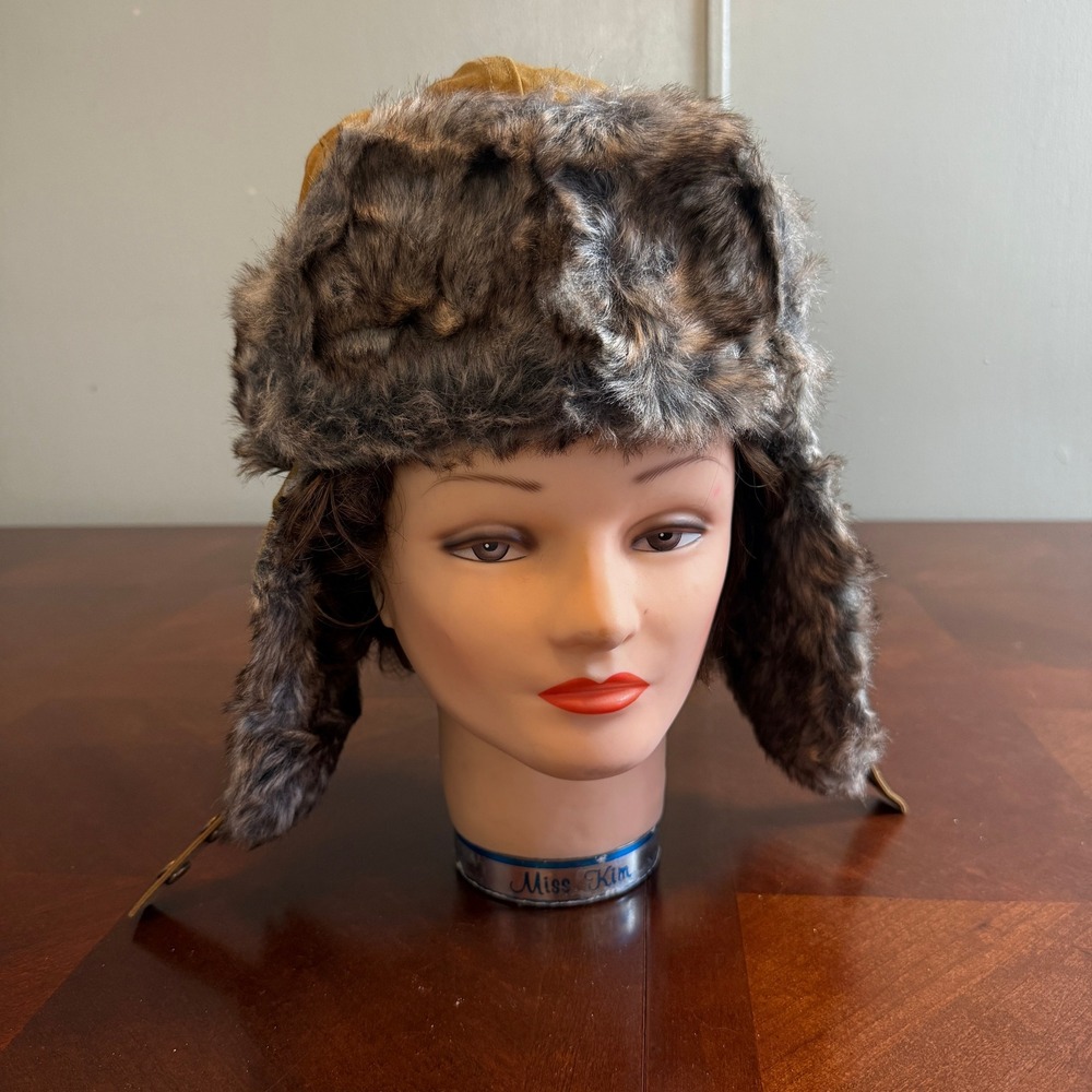 Swiss Tech Mustard Yellow Canvas Faux Fur Trapper Hat Aviator Bomber One Size